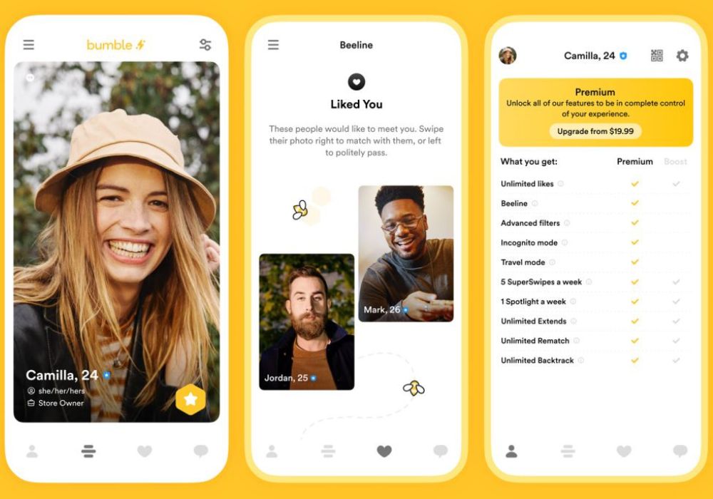 A product shot of the Bumble sex app
