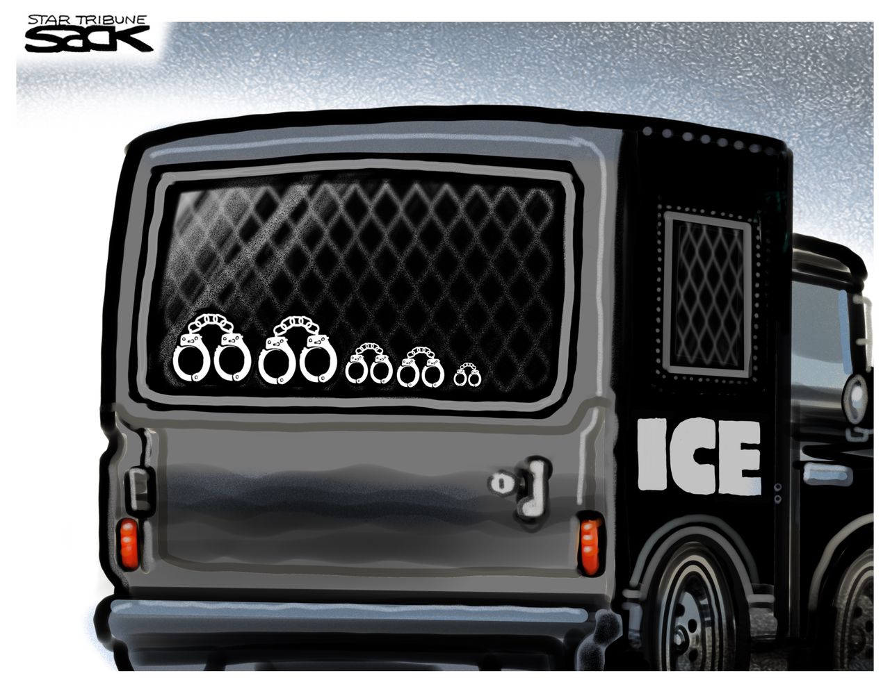 Political Cartoon U.S. Immigration Roundups ICE Handcuffs Raids