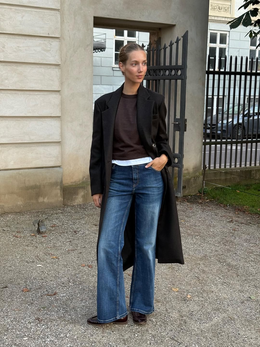 Amalie Moosgaard wearing bootcut jeans