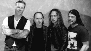 Metallica posing for a photograph in 2012