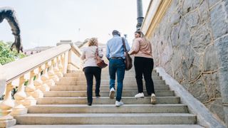 Woman showing friends around her city