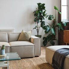 Cream coloured modular sofa in modern rustic living room