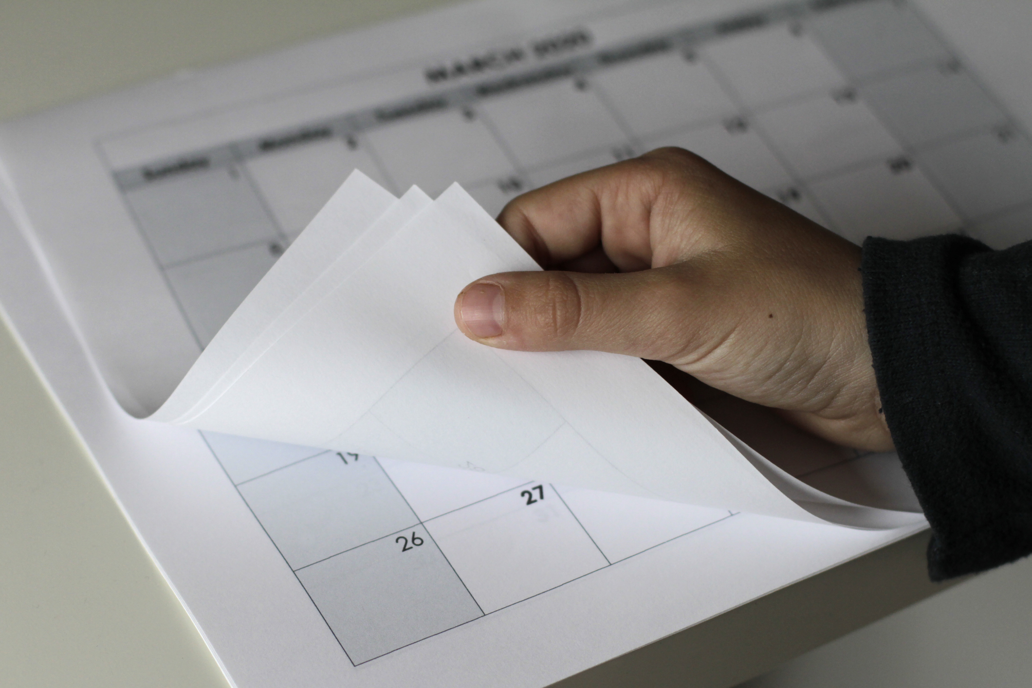 Hand paging through calendar