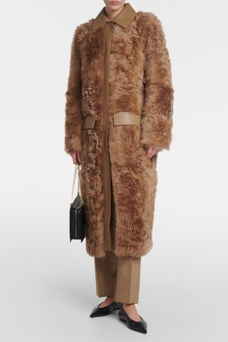 Toteme Leather-Trimmed Shearling Coat