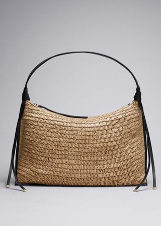 Leather-Detailed Straw Bag