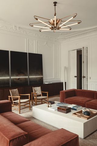 A rust colored living room