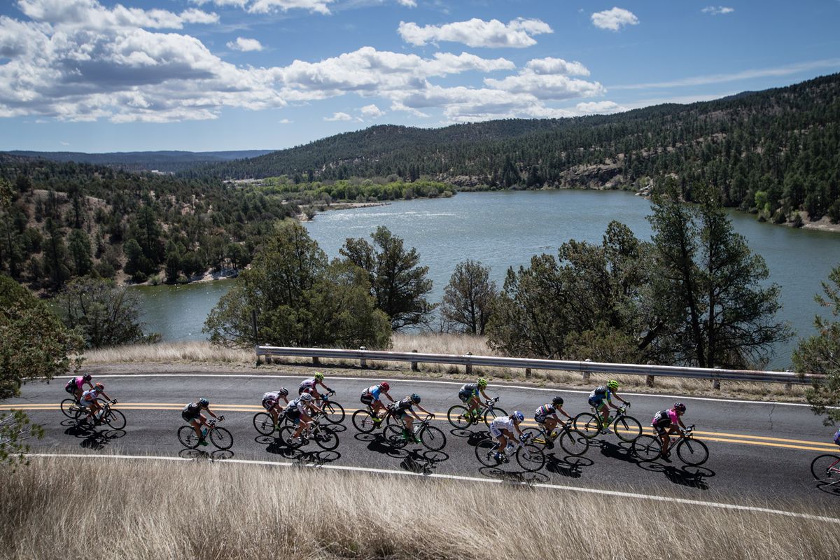 The women pass by Lake Roberts