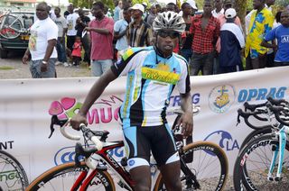 Nathan Byukusenge (Team Rwanda) in 2012 at the Amissa Bongo Cycling Race