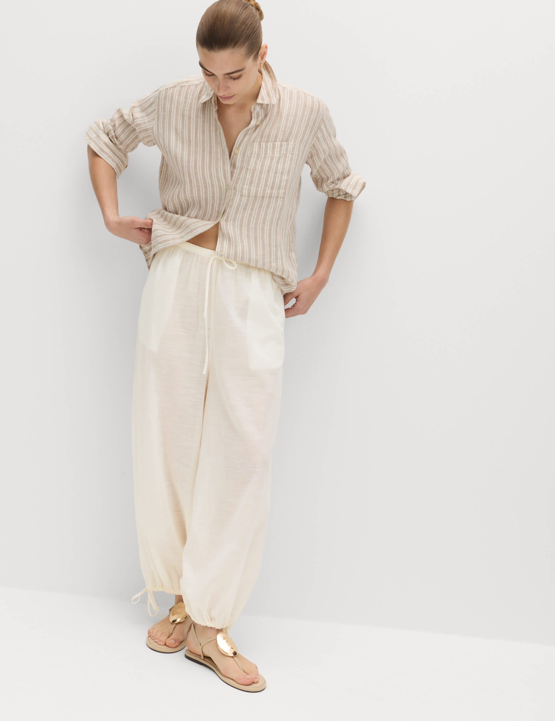 Pure Cotton Bubble Hem Beach Trousers