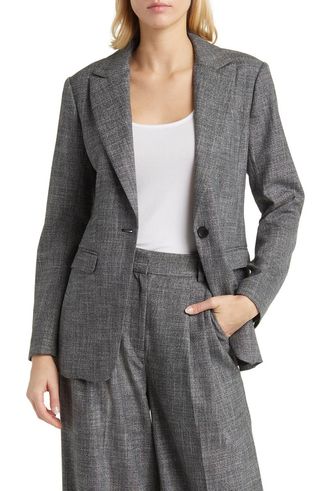 Textured One-Button Blazer