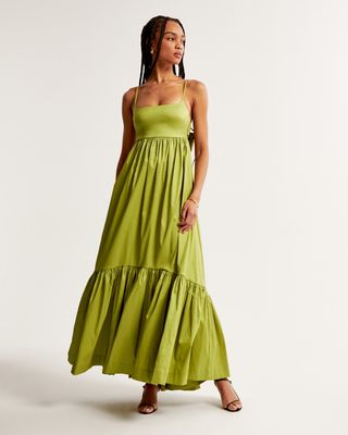 Drama Bow-Back Taffeta Maxi Dress