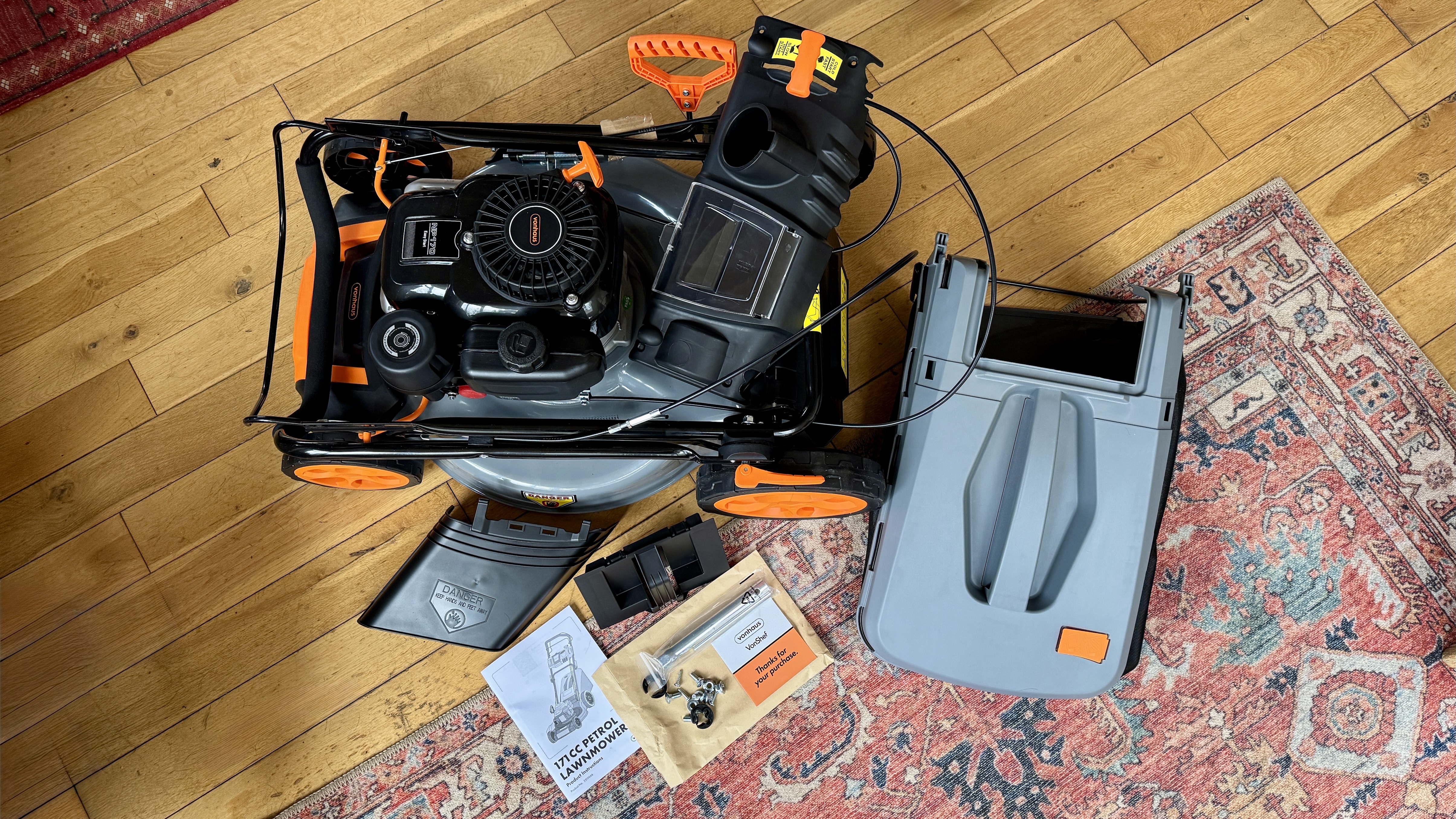 Vonhaus 171cc Petrol Lawn Mower being used on lawn