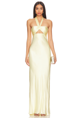 Shona Joy La Lune Ruched Halter Maxi Dress