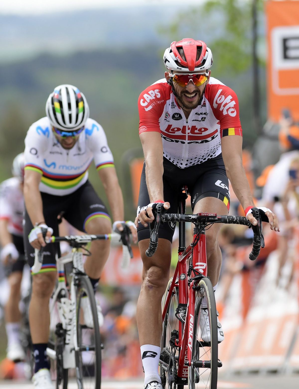Jelle Vanendert (Lotto Soudal) atop Mur de Huy.