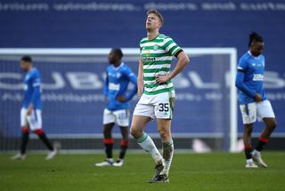 Celtic’s Kristoffer Ajer looks dejected after his side's defeat to Rangers on Saturday