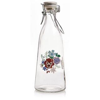 bottle with floral and container olive oil