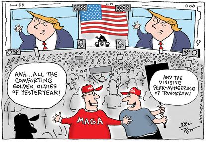 Political Cartoon U.S. MAGA Campaign Rally Trump