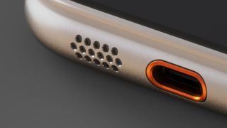 A concept for the iPhone 15 Ultra, showing the phone from the bottom edge