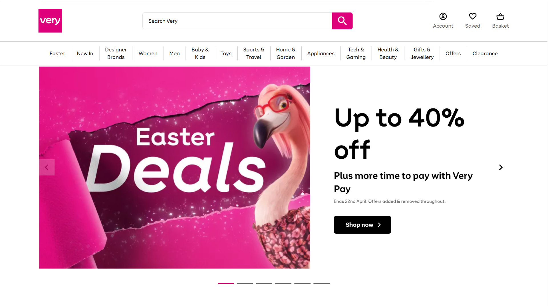 Very home page with 40% off sale advertisement