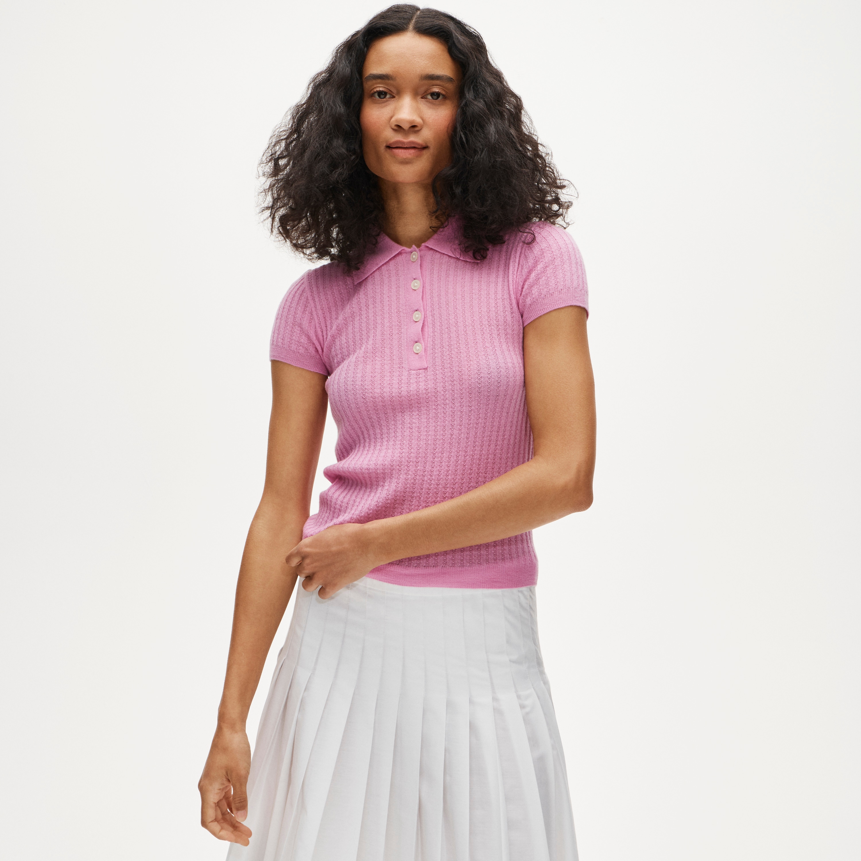 J.Crew, Featherweight Ribbed Cashmere Short-Sleeve Sweater-Polo