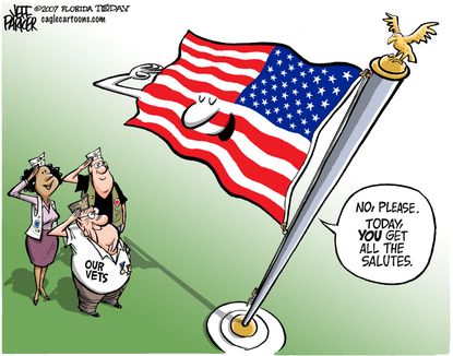 Political cartoon U.S. Veteran's Day salute