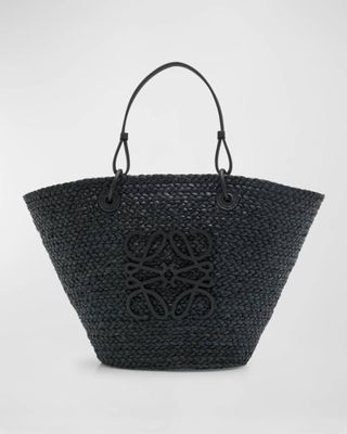 Medium Anagram Raffia Basket Tote Bag