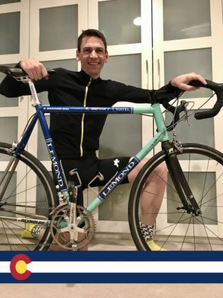 Derek Bouchard-Hall with his LeMond bike