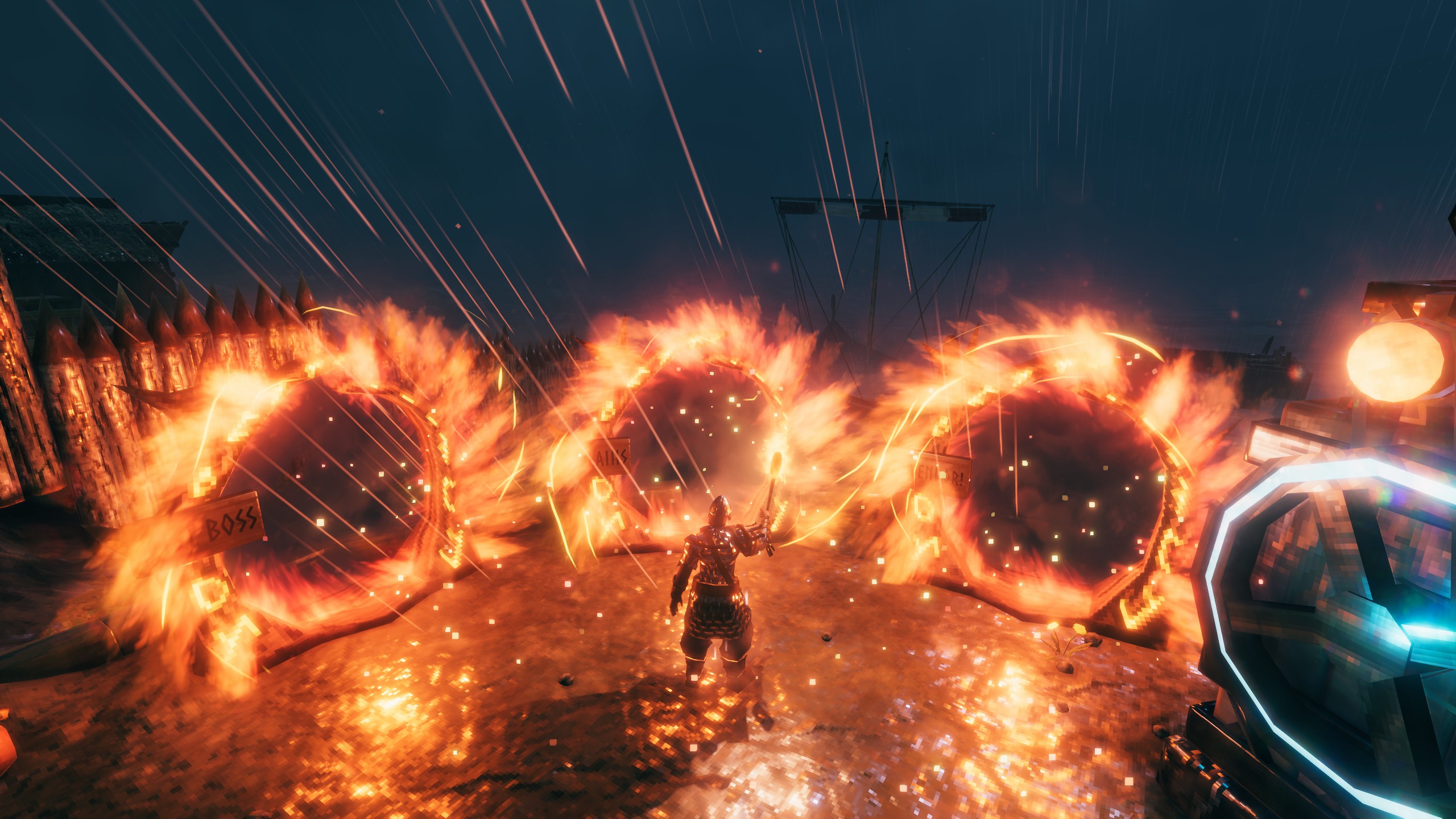 Viking in front of three magic portals