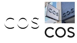 COS logo old and new, plus the logo on a shopfront