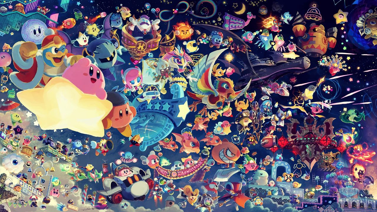 Fan art showing various Nintendo characters celebrating Kirby's birthday