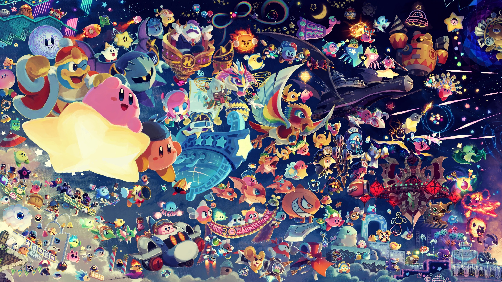 Fan art showing various Nintendo characters celebrating Kirby's birthday