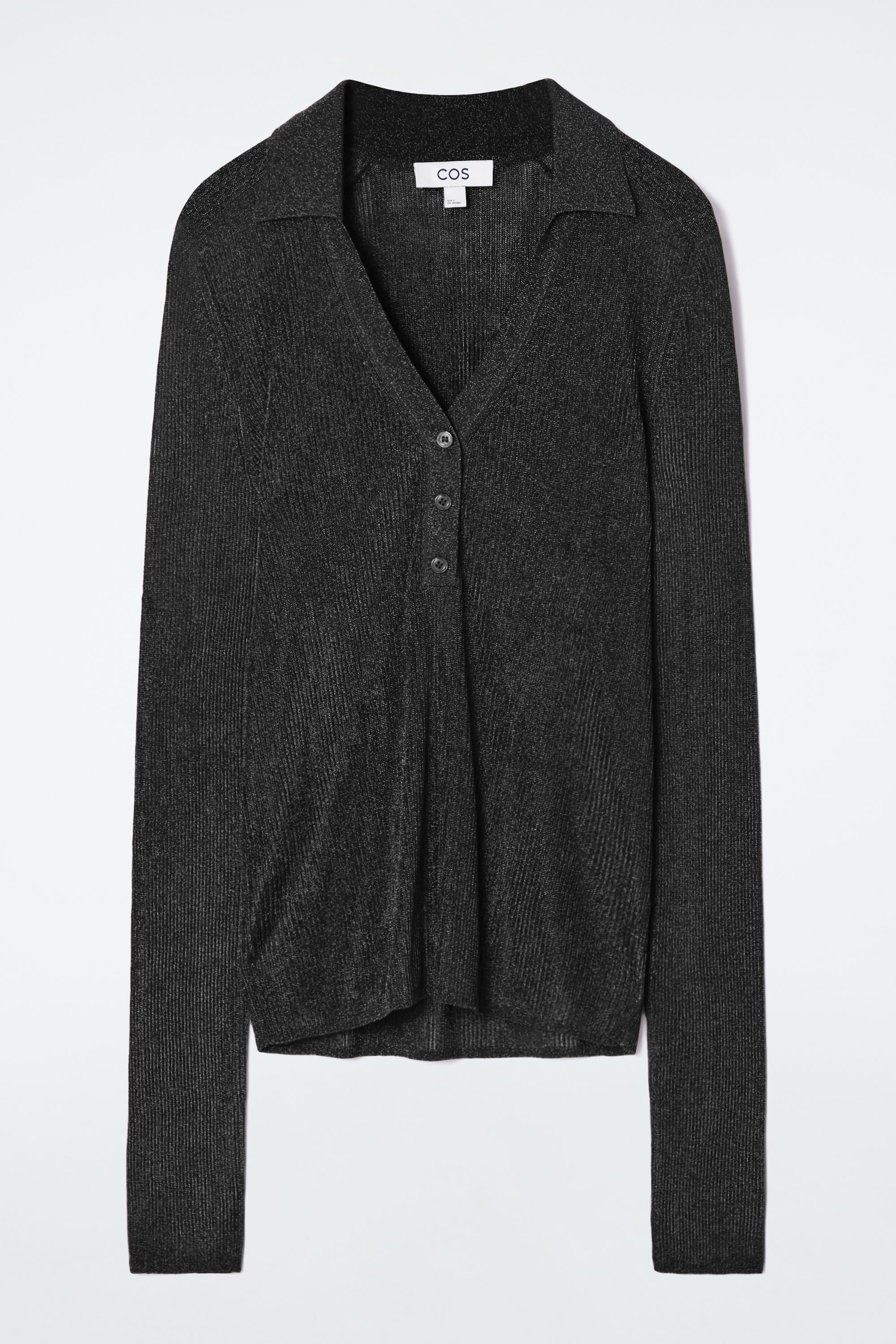 Sparkly Ribbed-Knit Polo Shirt