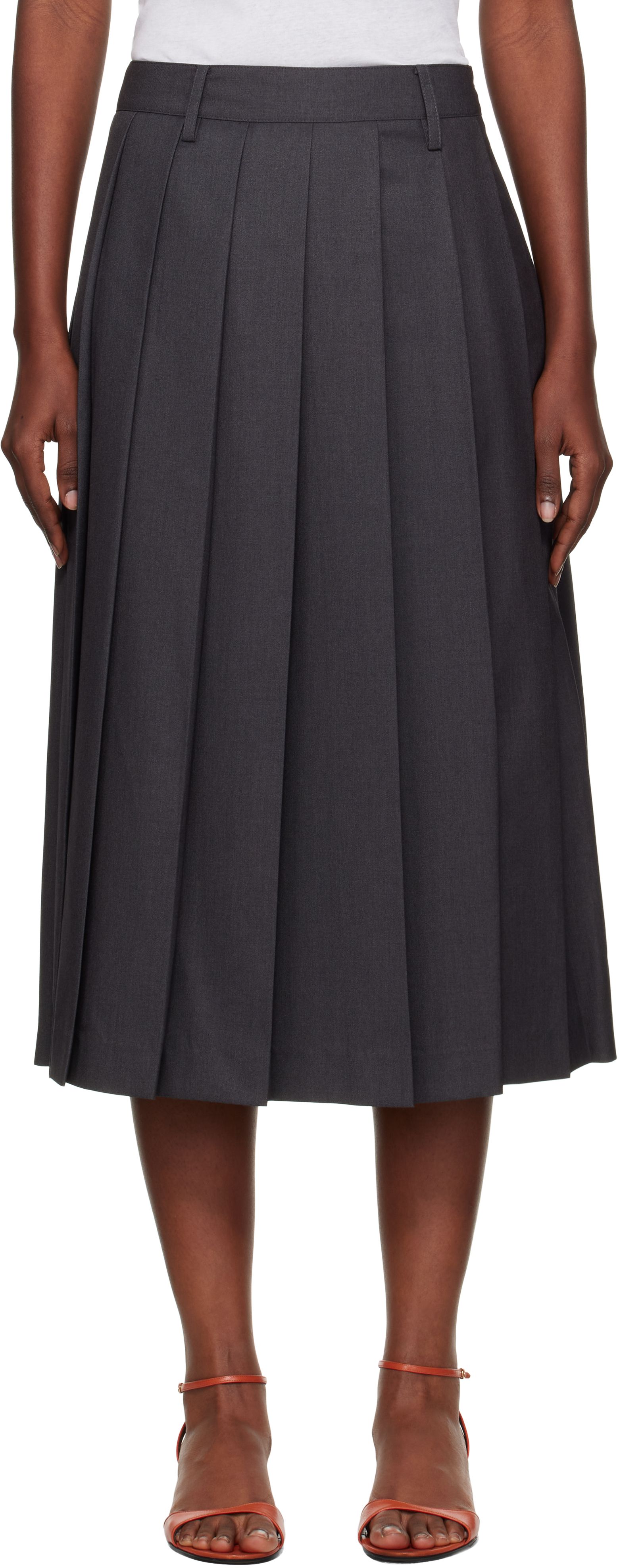 Gray Pleats Midi Skirt