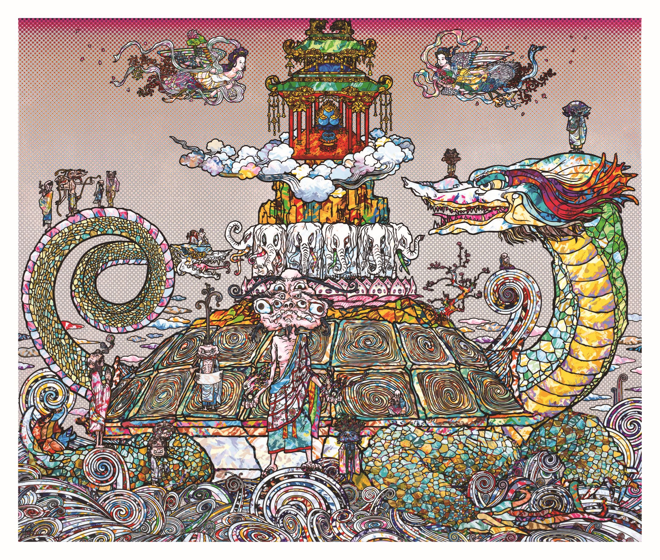 Black Tortoise Kyoto, 2023–2024. Takashi Murakami. Acrylic on canvas mounted on aluminum frame; 4750 x 5650 mm. ©️ 2023–2024 Takashi Murakami/Kaikai Kiki Co., Ltd. All Rights Reserved