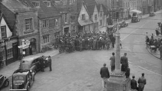 A crowd of people in a square