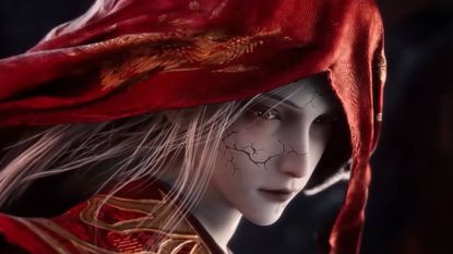 Screenshot from Where Winds Meet launch trailer shows a woman in red clothing.
