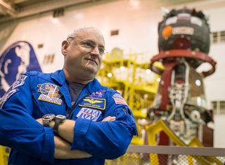 NASA's Scott Kelly — an astronaut scheduled to spend one year on the International Space Station — waits to check out the Russian Soyuz spacecraft that will take him to the orbiting outpost on March 27, 2015.