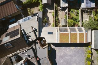 Aerial view of green roof at The Lexi Cinema by RISE Design Studio