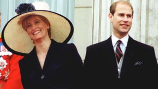 Sophie Rhys-Jones joins Prince Edward on the balcony of Buckingham Palace for the first time following Trooping The Colour on June 12, 1999 in London