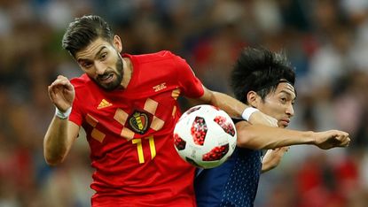 Yannick Carrasco, left, in action for Belgium against Japan at the 2018 Fifa World Cup 