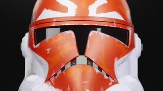 A close-up of Star Wars The Black Series Ahsoka's Clone Trooper Premium Electronic Helmet