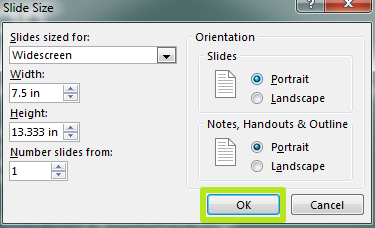 how to change powerpoint presentation to portrait