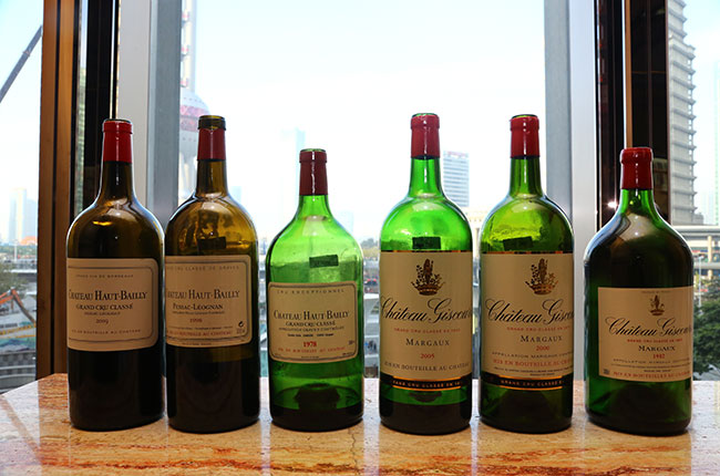 The line-up of Chateaux Giscours Haut-Bailly wines in double magnum, shanghai fine wine encounter