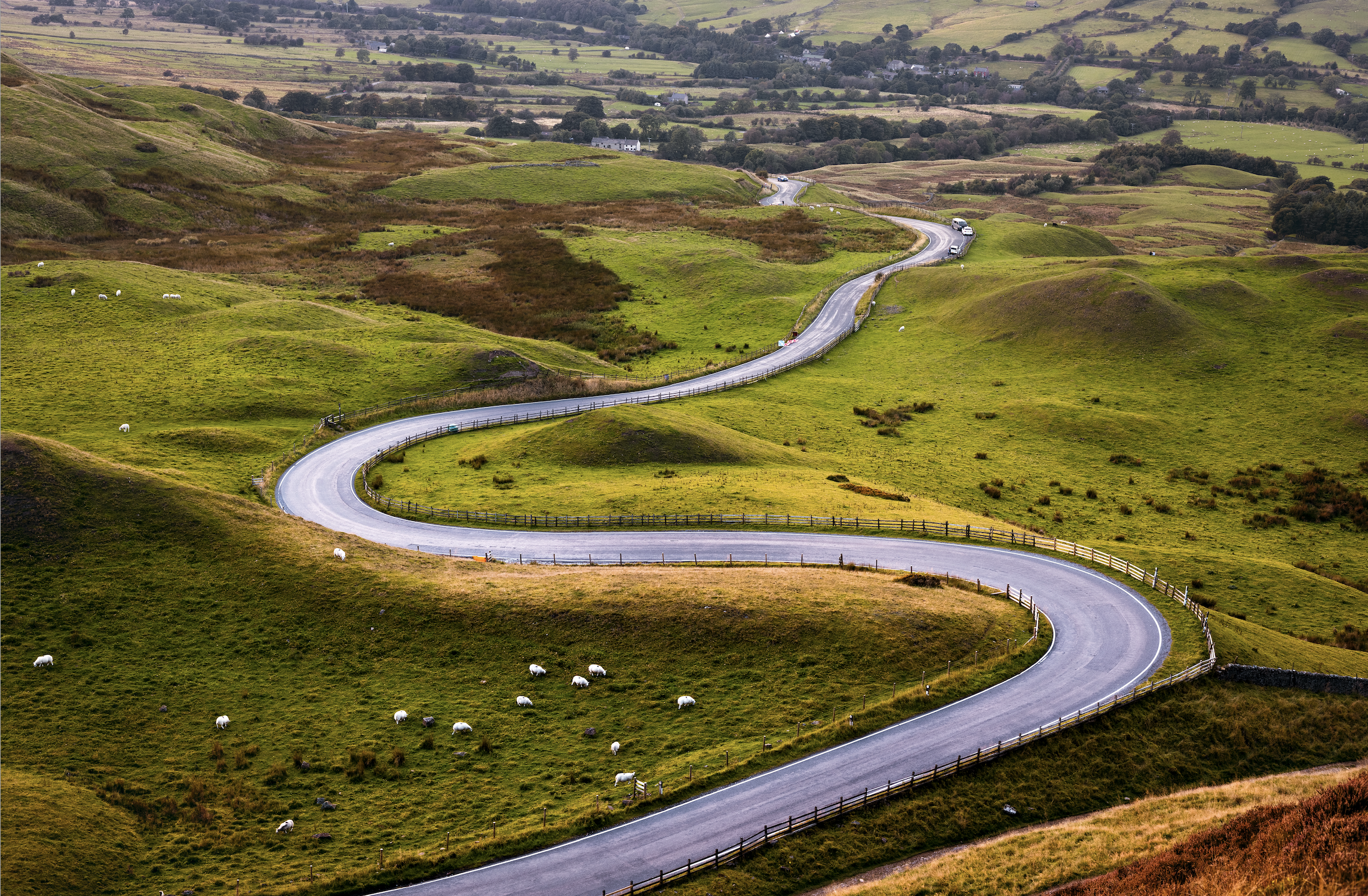 Winding Road taken from Mam Tor near Castleton, Peak District, Derbyshire, England