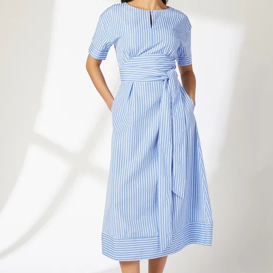 Principles Blue Belted Striped Dress