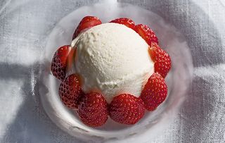 strawberries with rosewater ice cream