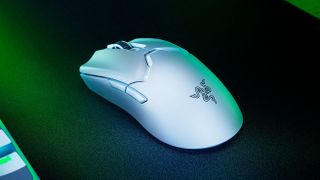 Razer Viper V2 Pro review: white mouse on black mousemat