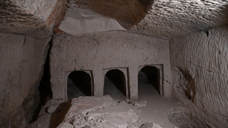 Burial niches are seen inside the elaborate 2,000 year old Second Temple Period family burial cave, known as the Salome Cave, in the Lachish Forest in the Judean lowlands.