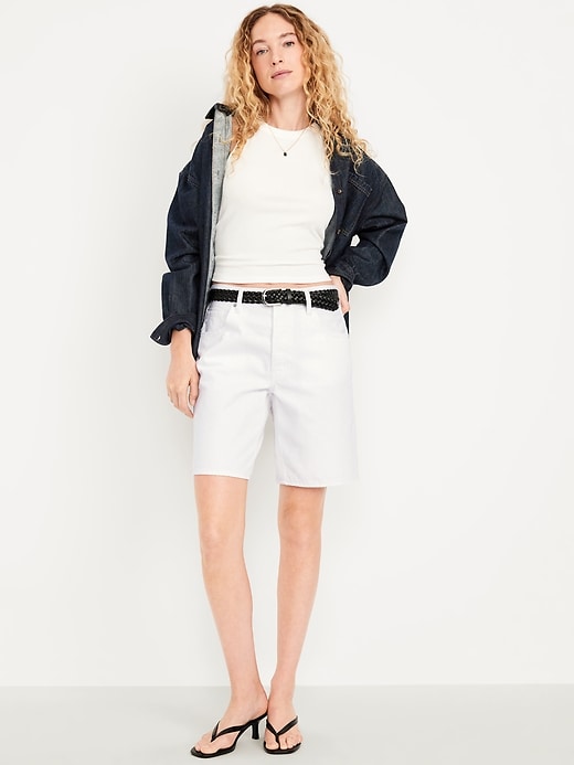 Mid-Rise Baggy Jean Bermuda Shorts -- 9-Inch Inseam