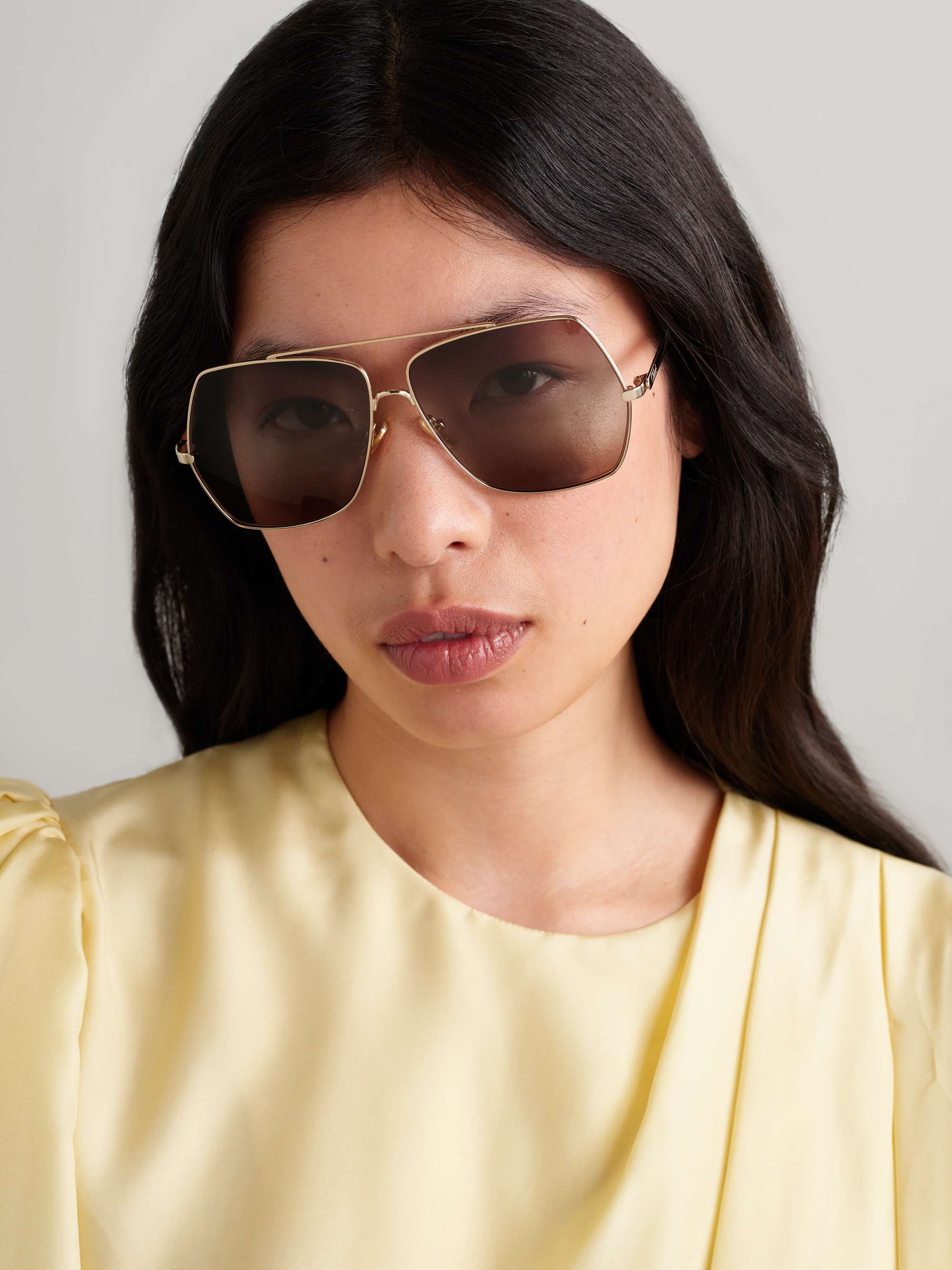 Oversized Aviator-Style Gold-Tone Sunglasses